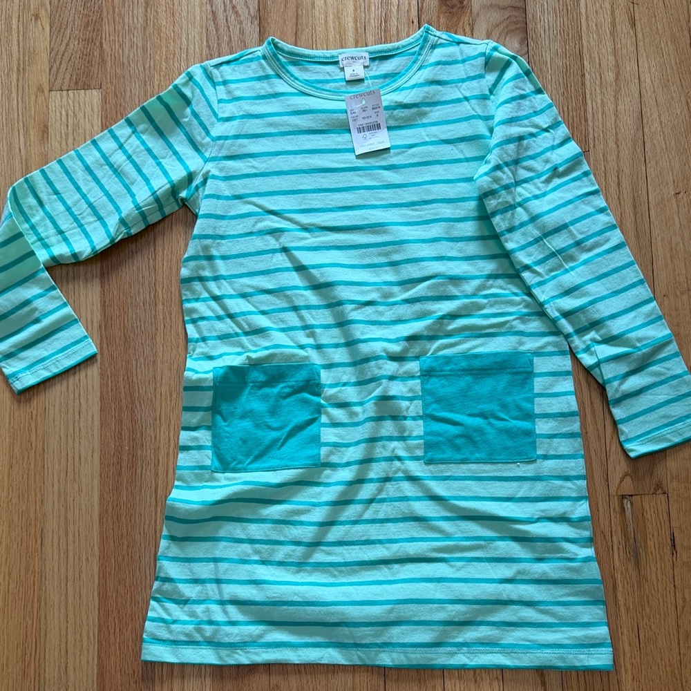 Crewcuts Mint Green Striped Long Sleeve Dress, new, size 8.